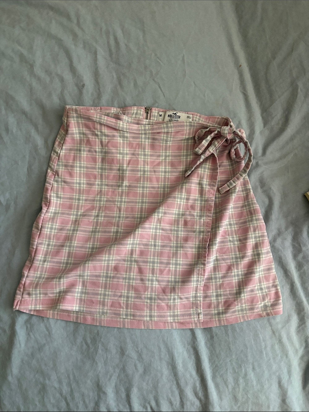Hollister Pink and White Plaid Tie-Waist Mini Skirt